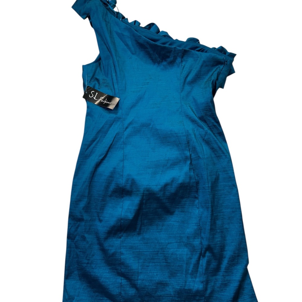 Teal One-Shoulder Ruffle Dress - Picture 5 of 10